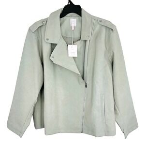 New LC Lauren Conrad Moto Jacket Women's Plus 4X Angel Mint Faux Leather NWT
